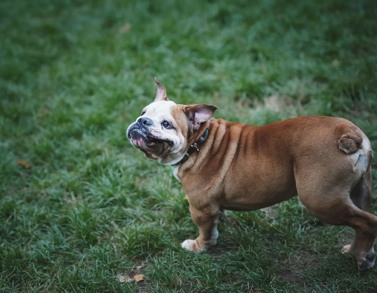 English Bulldog standing on grass